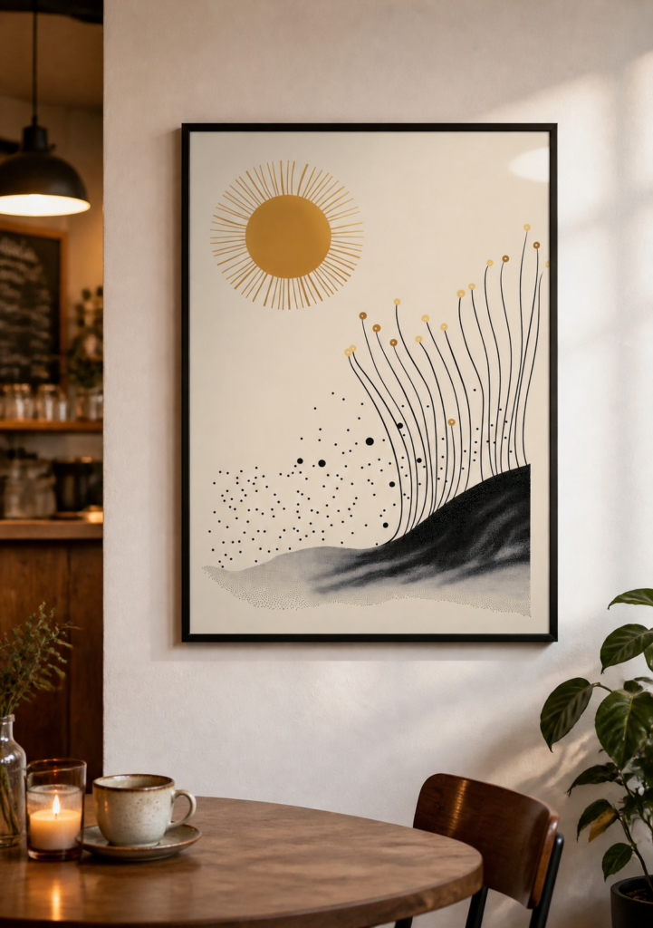 Abstract Sun and Botanical Hillside Minimalist Wall Art Print