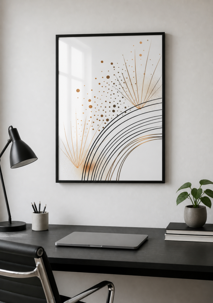 Abstract Geometric Lines and Dots Wall Art Print - Warm Earth Tones Minimalist Poster