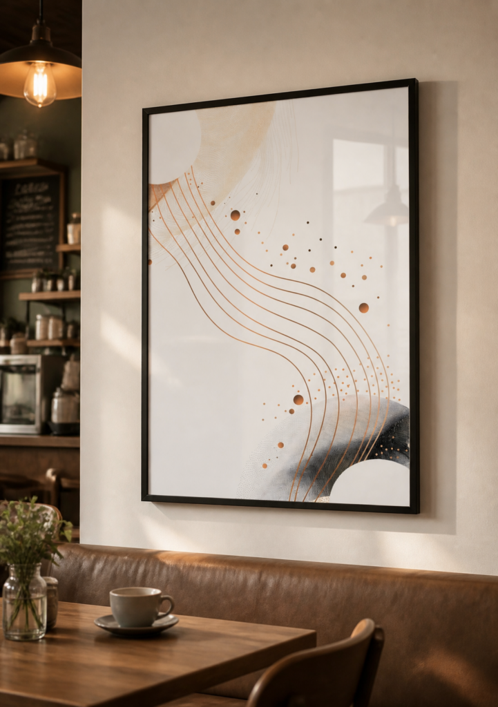 Abstract Copper Lines and Gold Dots Minimalist Wall Art Print