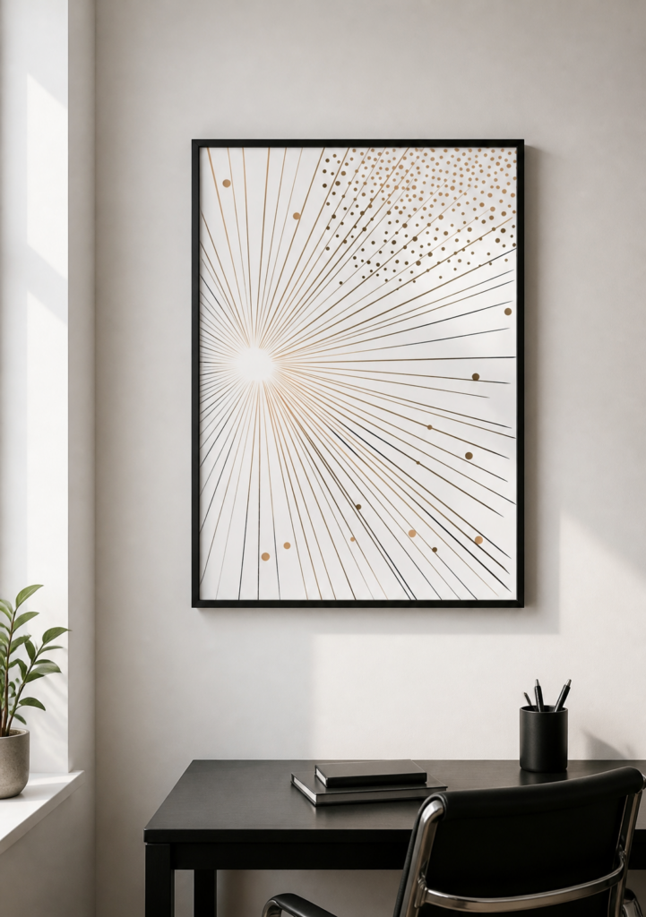 Gold Sunburst Abstract Wall Art Print - Modern Minimalist Geometric Poster