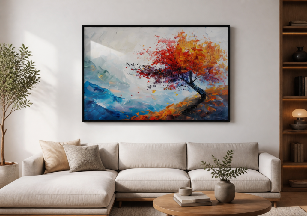 Abstract Autumn Tree Oil Painting Wall Art - Impasto Landscape Poster Print