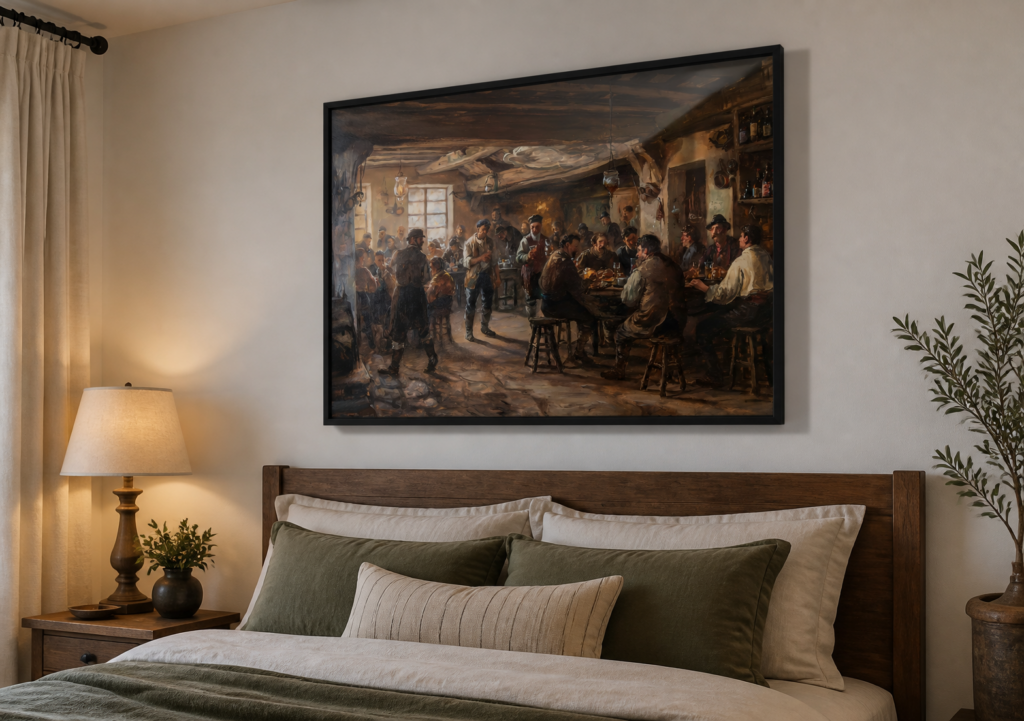 Rustic Tavern Scene Oil Painting - 19th Century Pub Interior Wall Art Print