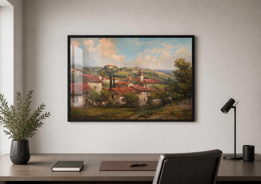 Tuscan Village Oil Painting Wall Art - Italian Countryside Landscape Poster