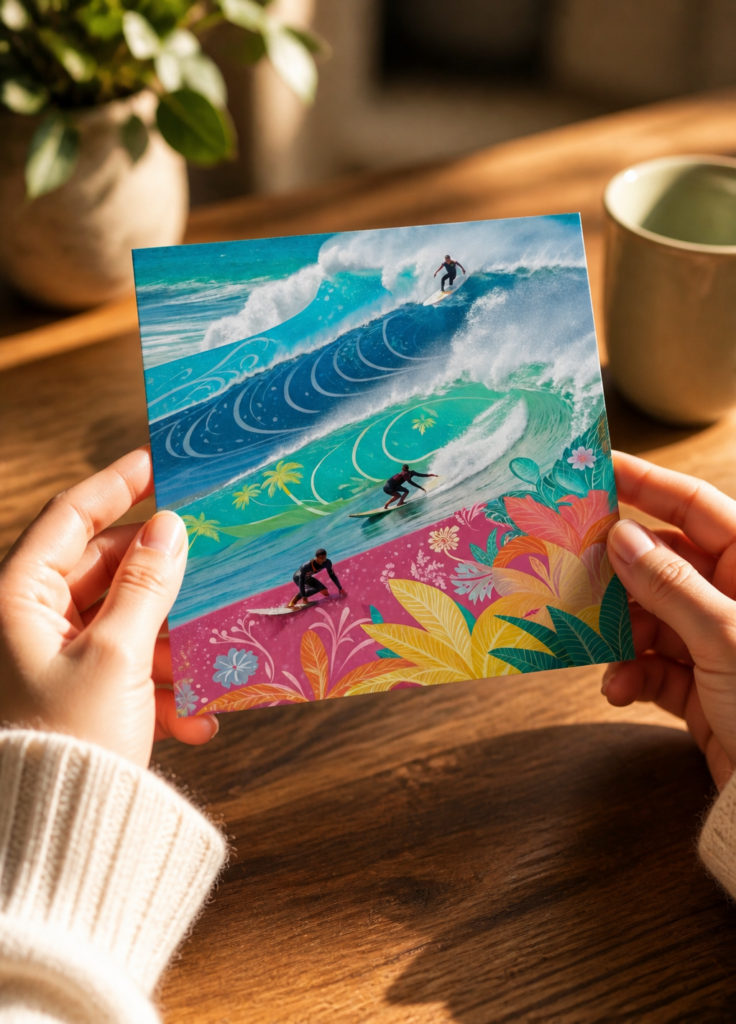 Tropical Surf Wave Poster | Colorful Hawaiian Surfer Wall Art | Ocean Beach Print