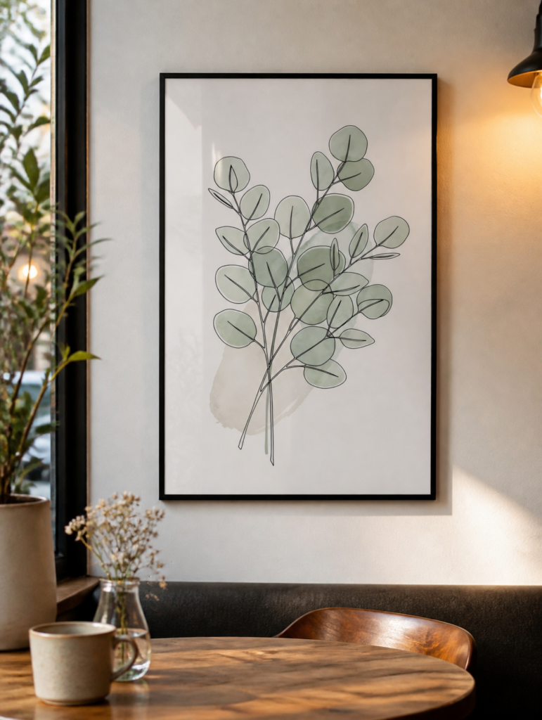 Eucalyptus Line Art Print - Minimalist Botanical Watercolor Wall Art