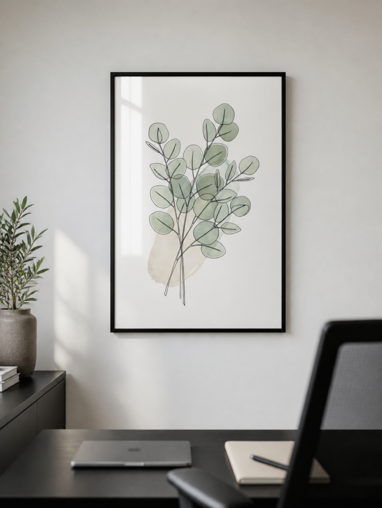 Eucalyptus Line Art Print - Minimalist Botanical Watercolor Wall Art