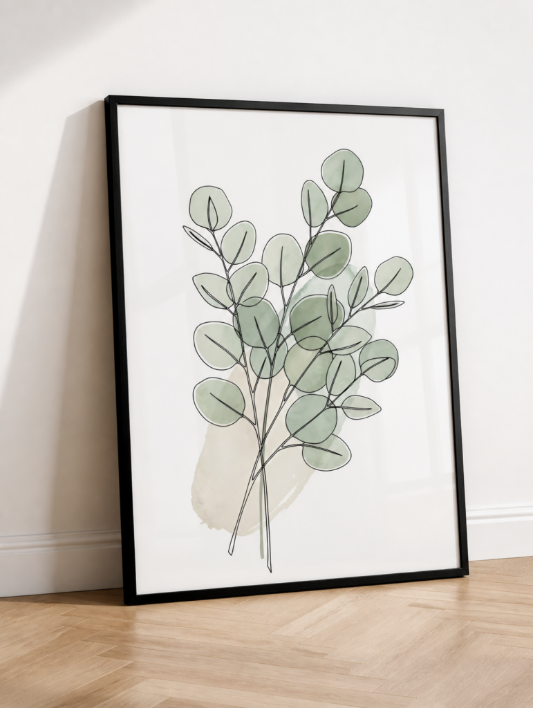 Eucalyptus Line Art Print - Minimalist Botanical Watercolor Wall Art