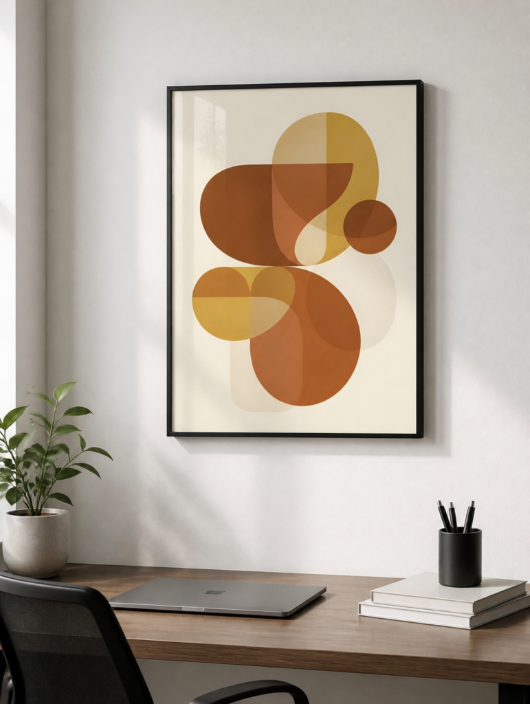 Mid-Century Modern Abstract Geometric Wall Art Print - Warm Earth Tones Overlapping Shapes