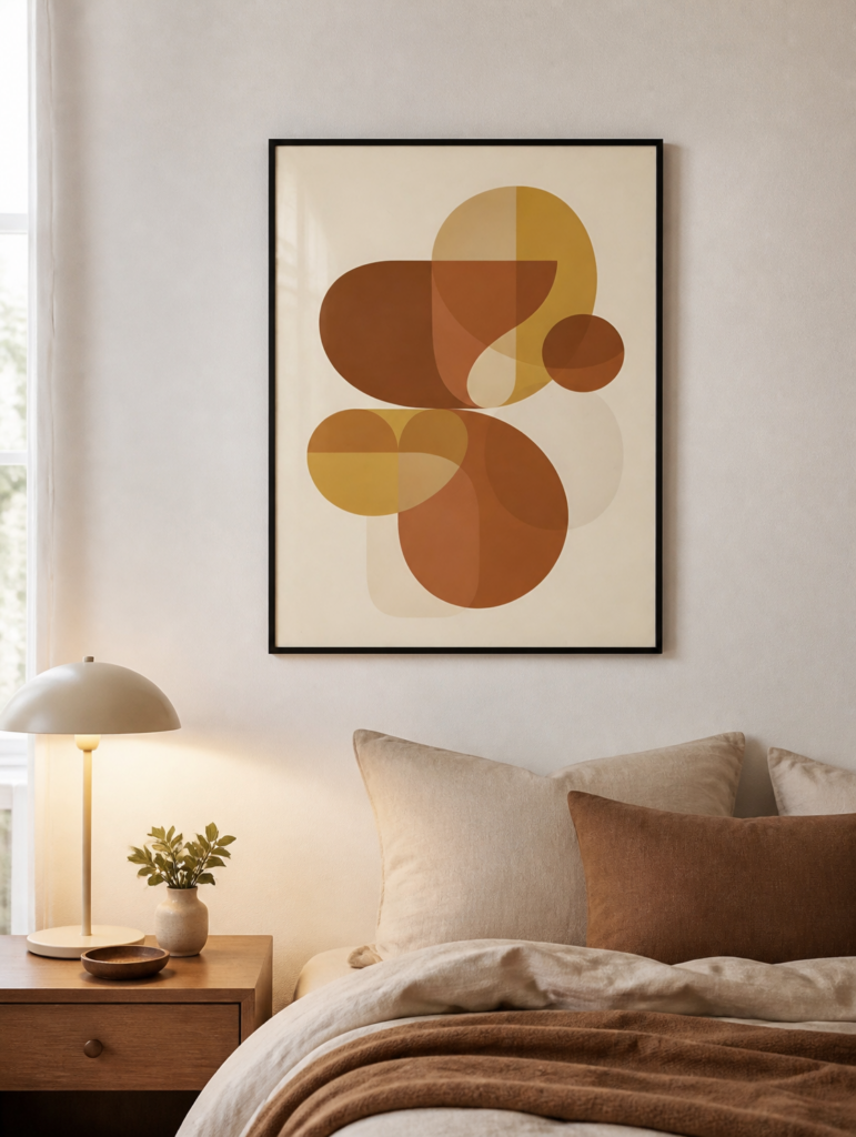 Mid-Century Modern Abstract Geometric Wall Art Print - Warm Earth Tones Overlapping Shapes