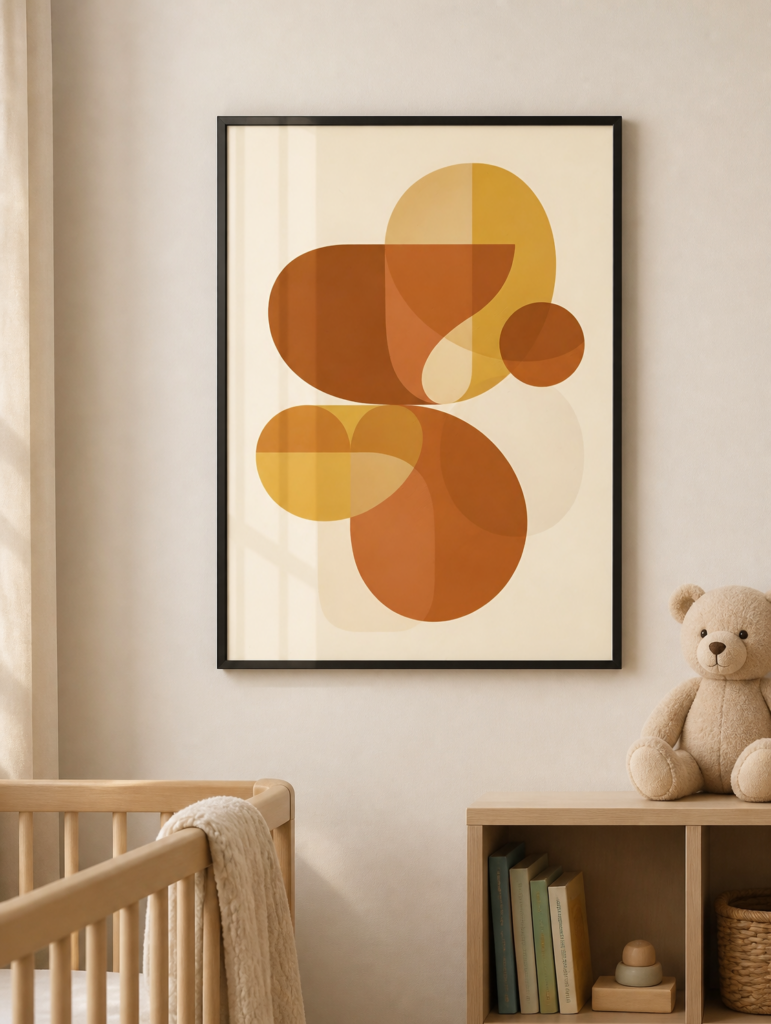 Mid-Century Modern Abstract Geometric Wall Art Print - Warm Earth Tones Overlapping Shapes