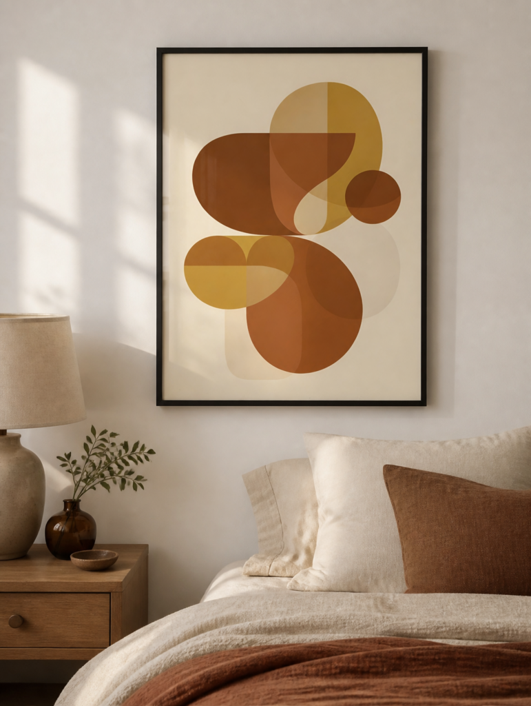 Mid-Century Modern Abstract Geometric Wall Art Print - Warm Earth Tones Overlapping Shapes