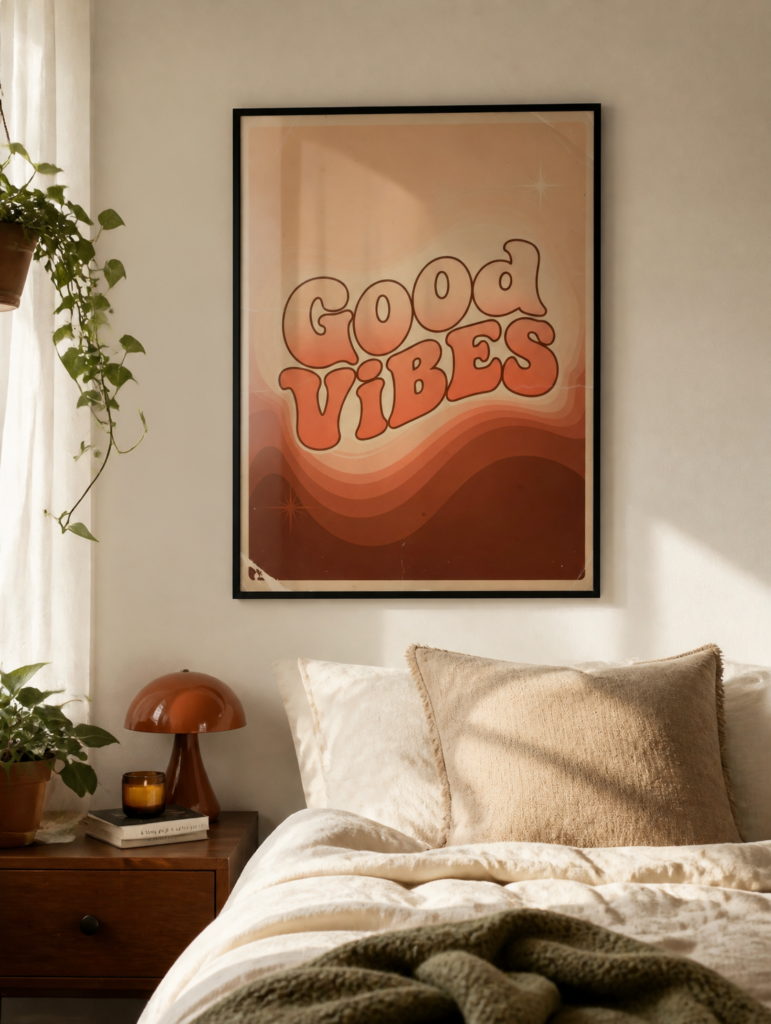 Good Vibes Retro 70s Wall Art Print - Groovy Vintage Typography Poster