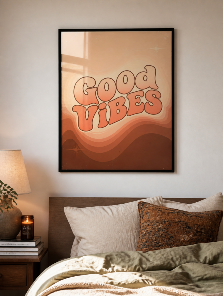 Good Vibes Retro 70s Wall Art Print - Groovy Vintage Typography Poster