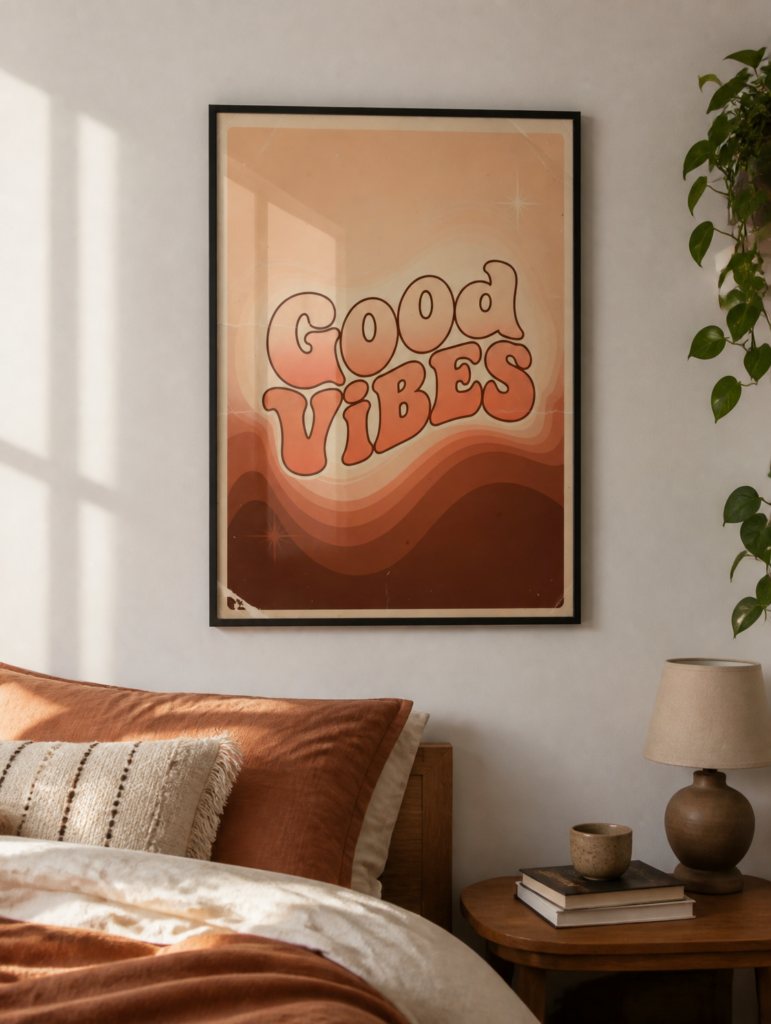Good Vibes Retro 70s Wall Art Print - Groovy Vintage Typography Poster