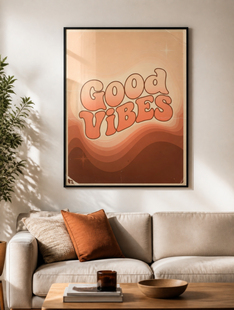 Good Vibes Retro 70s Wall Art Print - Groovy Vintage Typography Poster