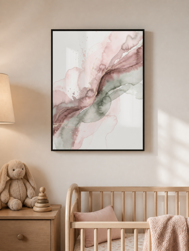 Blush Pink and Sage Green Abstract Watercolor Wall Art Print