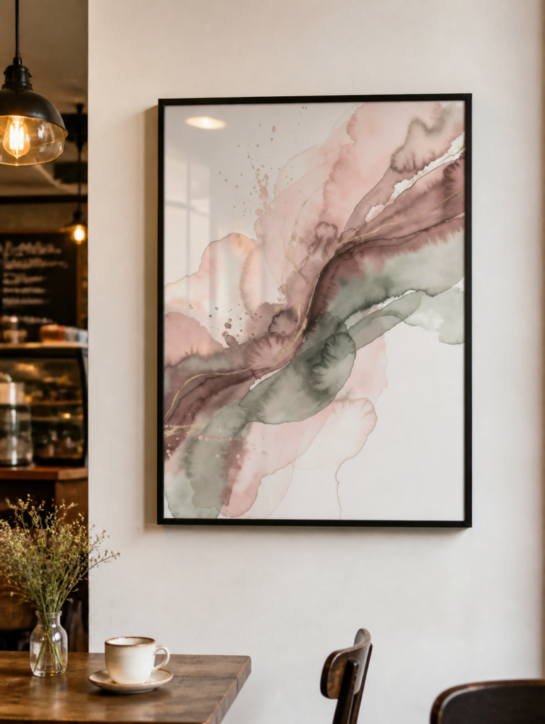 Blush Pink and Sage Green Abstract Watercolor Wall Art Print