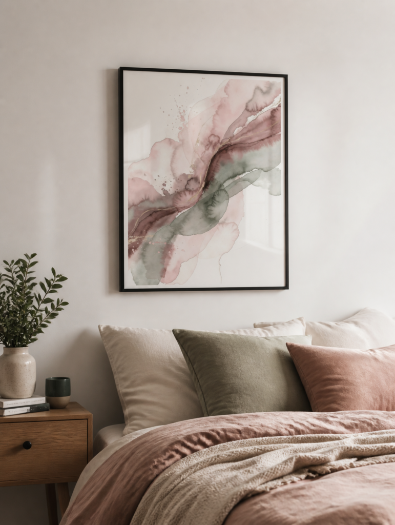 Blush Pink and Sage Green Abstract Watercolor Wall Art Print