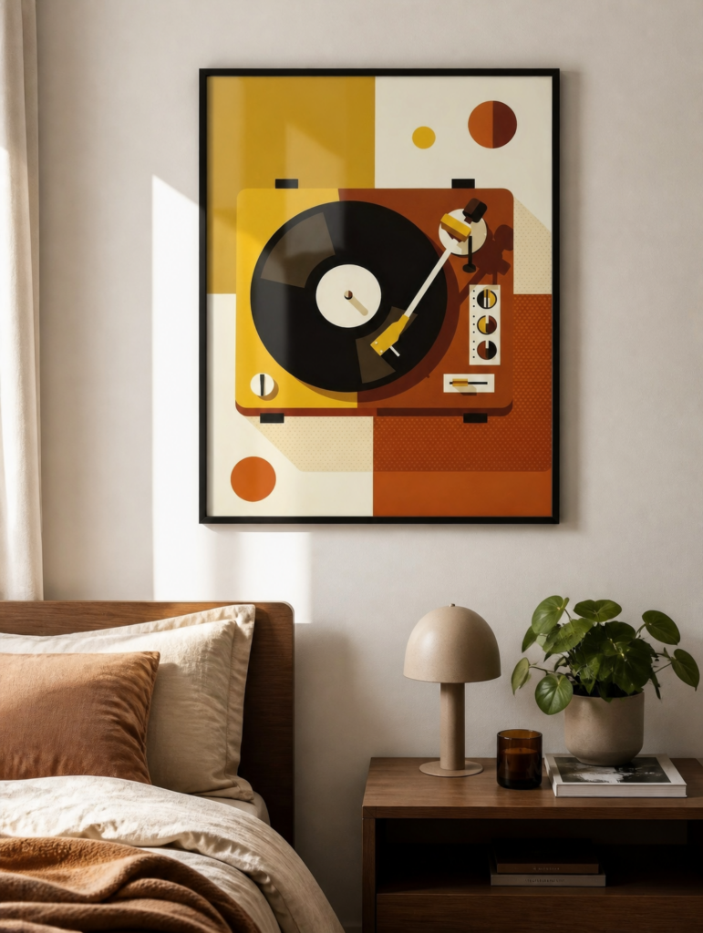 Retro Vinyl Record Player Mid-Century Modern Wall Art Print