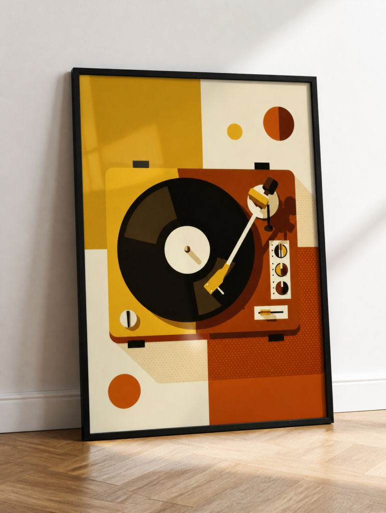 Retro Vinyl Record Player Mid-Century Modern Wall Art Print