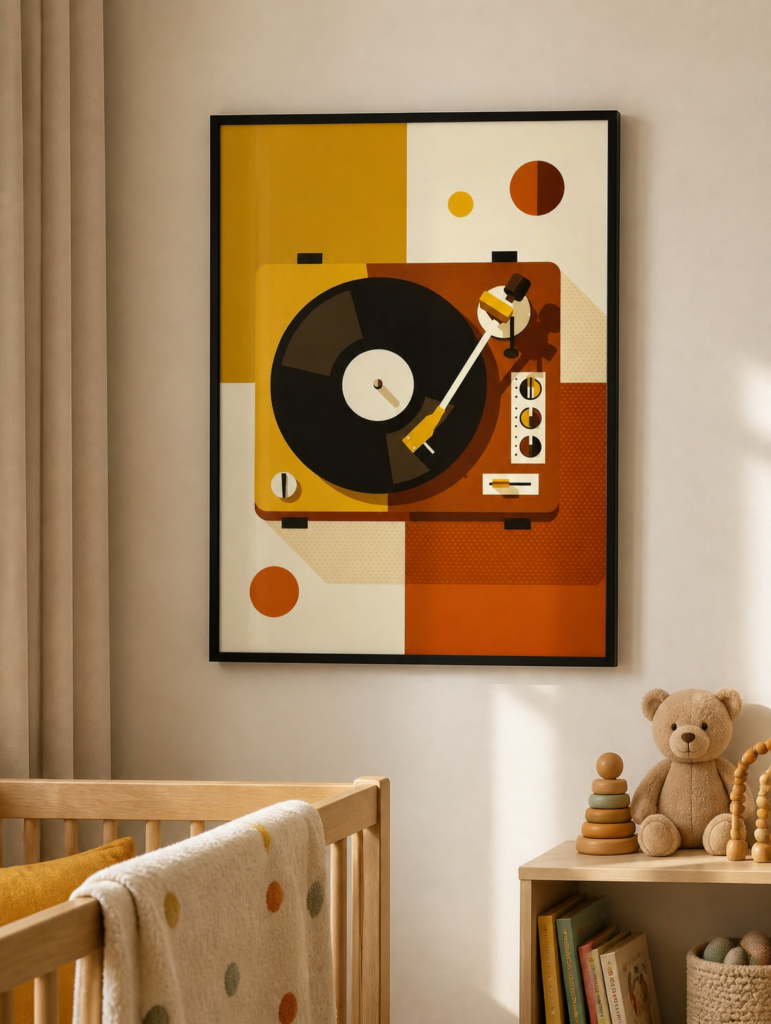 Retro Vinyl Record Player Mid-Century Modern Wall Art Print