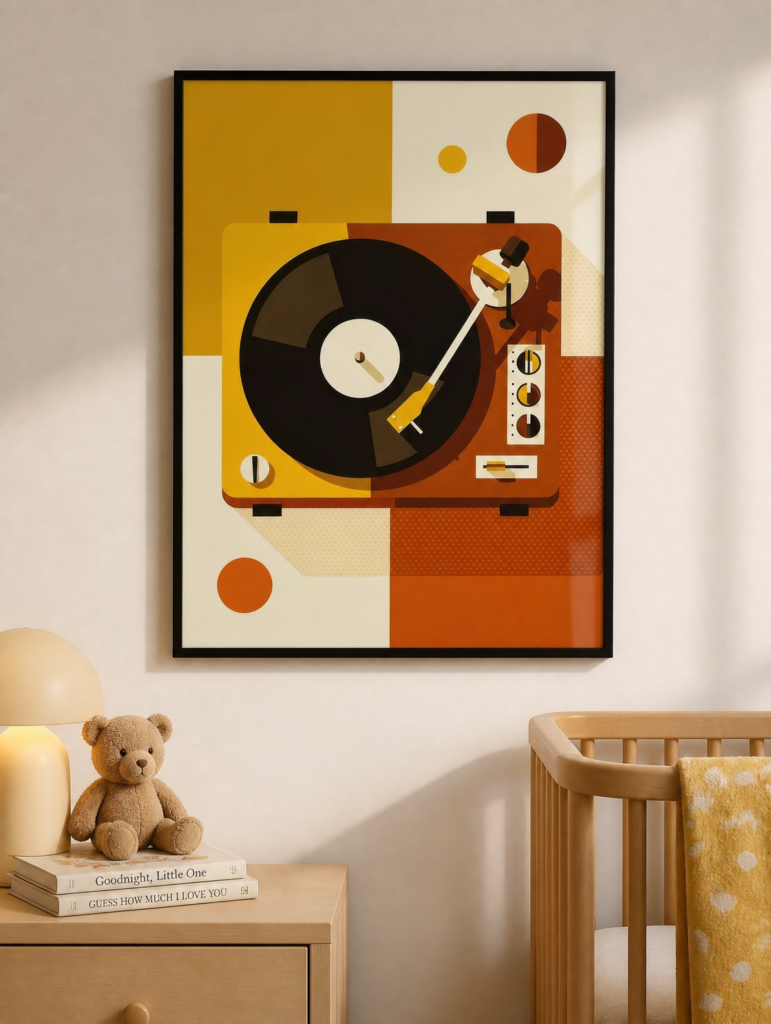 Retro Vinyl Record Player Mid-Century Modern Wall Art Print