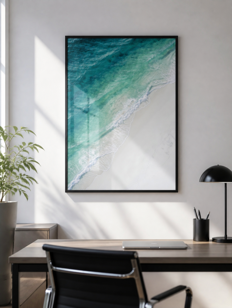 Aerial Ocean Waves and White Sand Beach Wall Art Print