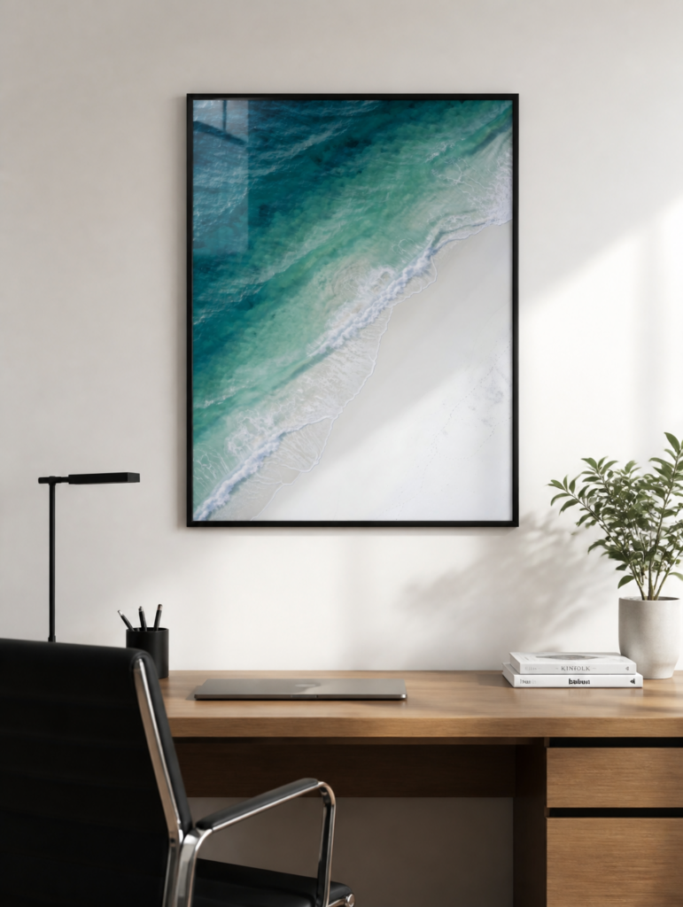 Aerial Ocean Waves and White Sand Beach Wall Art Print