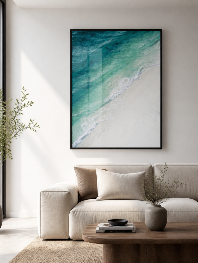 Aerial Ocean Waves and White Sand Beach Wall Art Print
