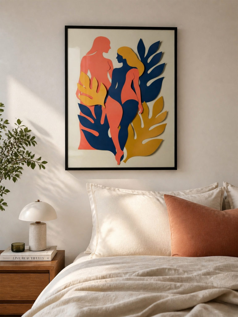 Matisse Inspired Paper Cut-Out Art Print - Female Silhouettes with Tropical Leaves Wall Art