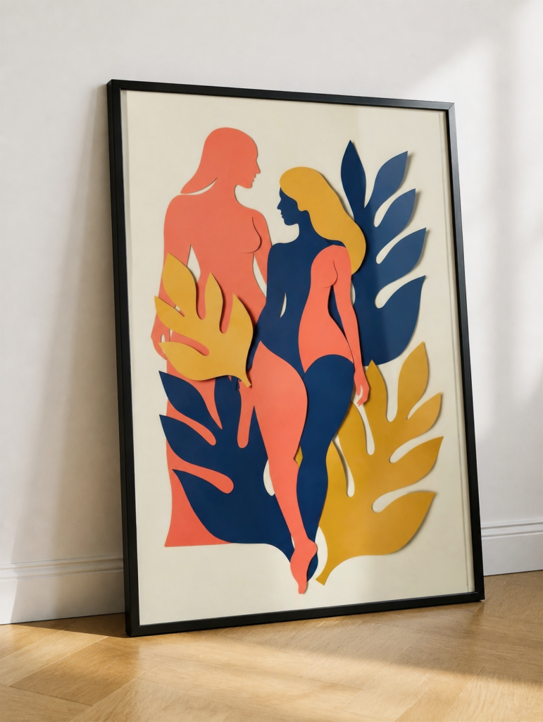 Matisse Inspired Paper Cut-Out Art Print - Female Silhouettes with Tropical Leaves Wall Art
