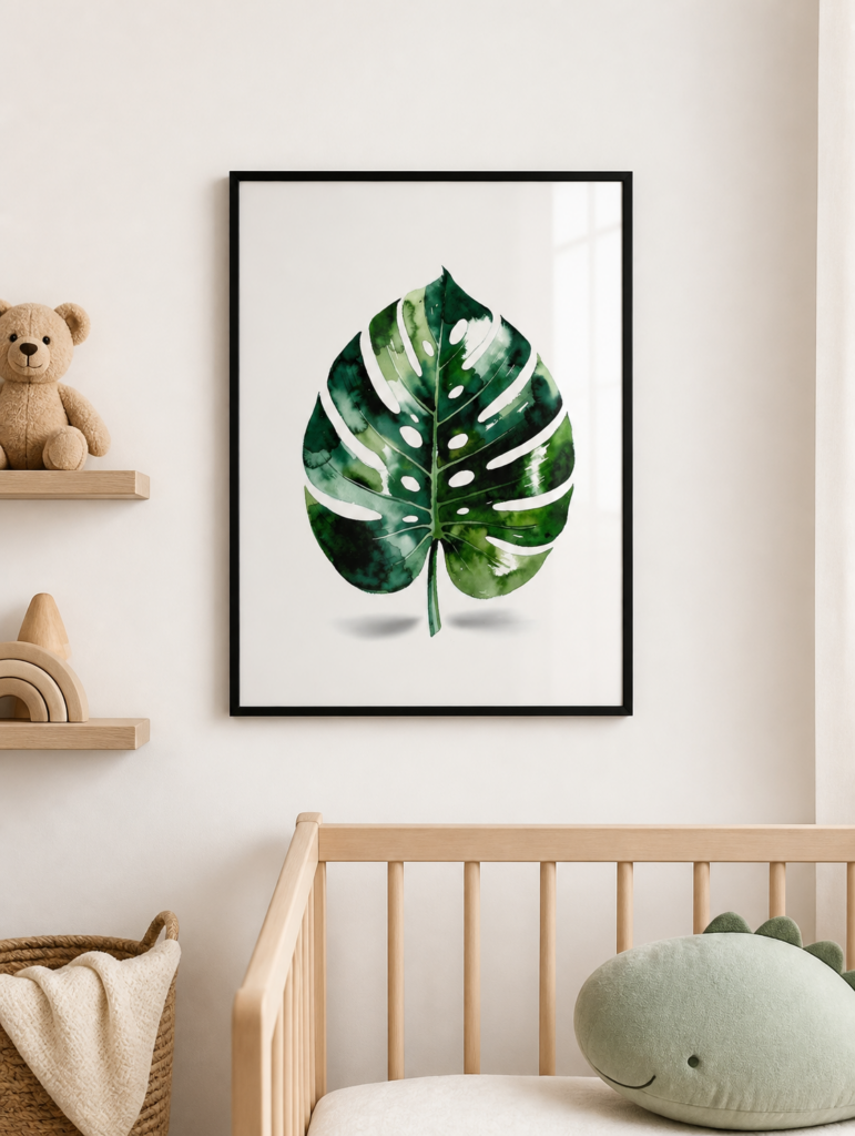 Monstera Leaf Watercolor Print - Tropical Botanical Wall Art