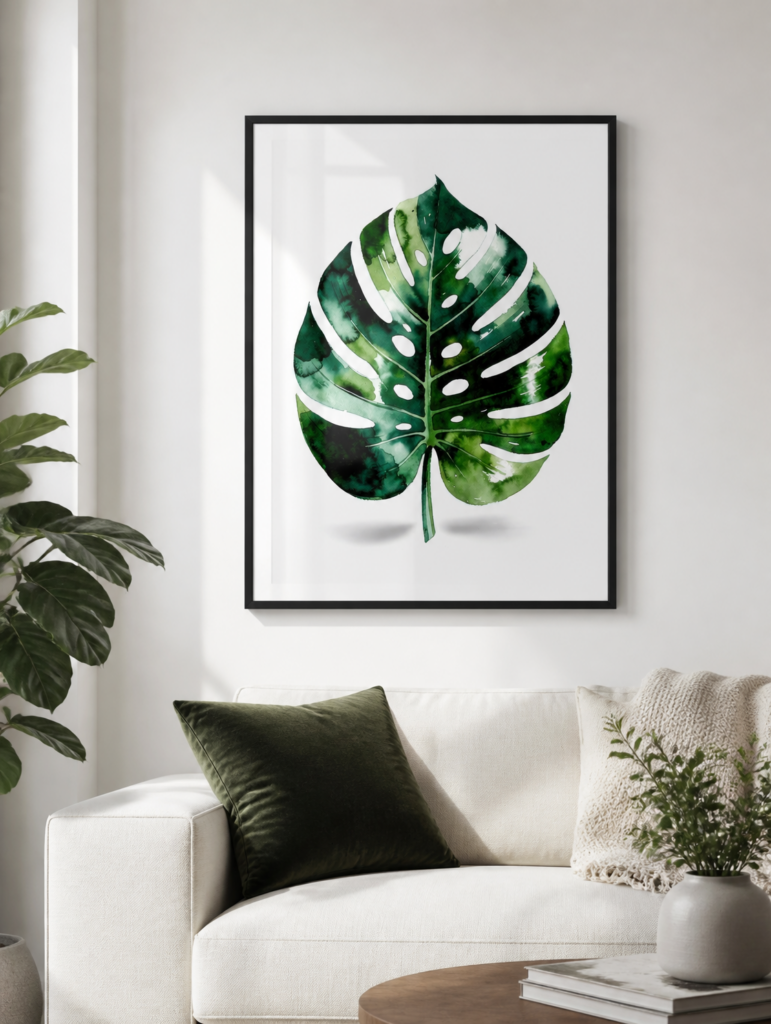 Monstera Leaf Watercolor Print - Tropical Botanical Wall Art
