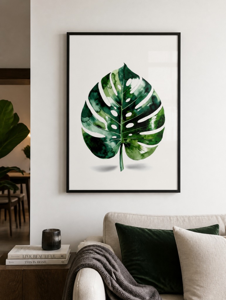 Monstera Leaf Watercolor Print - Tropical Botanical Wall Art