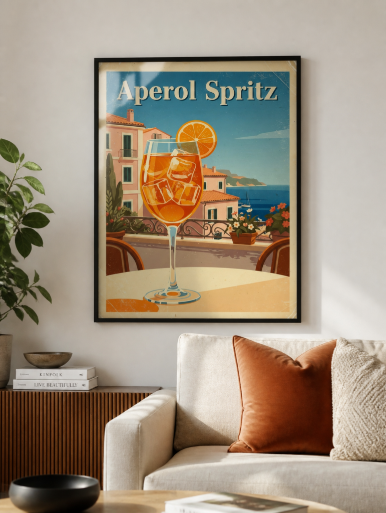 Aperol Spritz Vintage Italian Travel Poster Wall Art Print