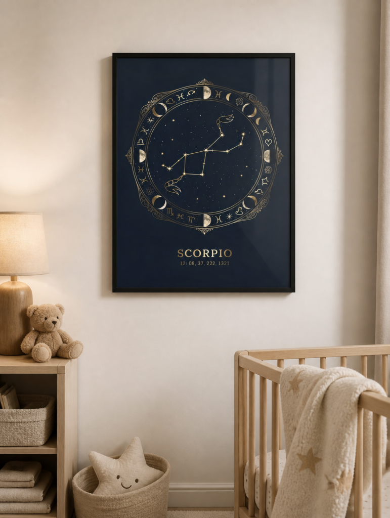 Scorpio Zodiac Constellation Wall Art Print - Celestial Gold Navy Astrology Poster