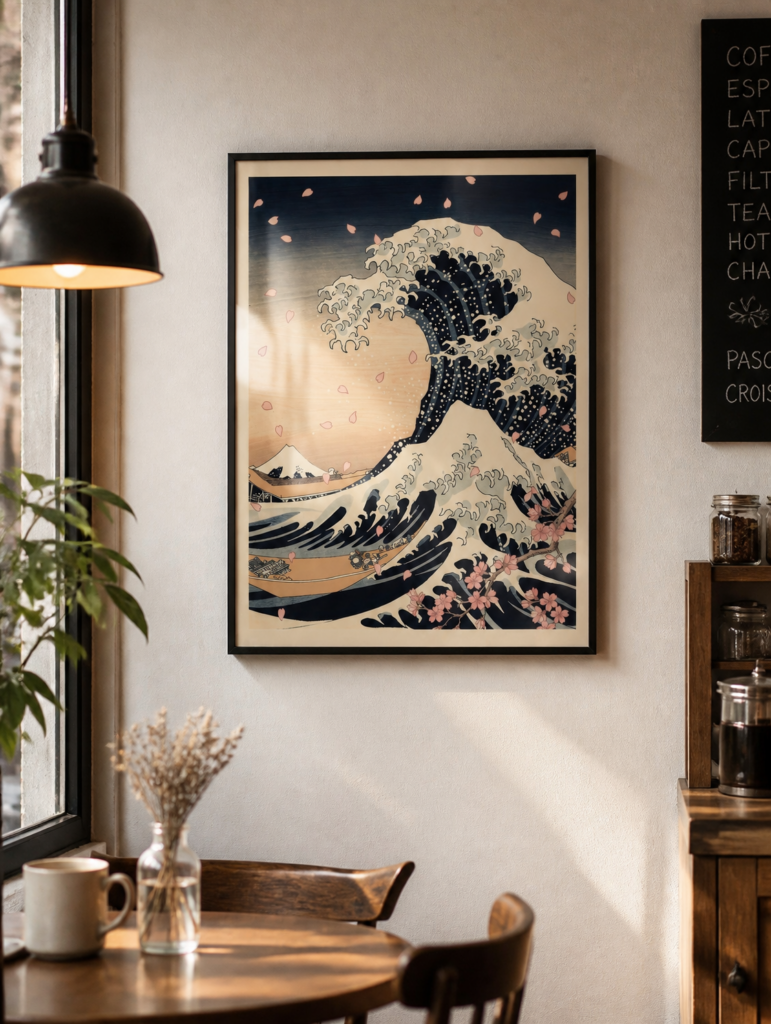 The Great Wave with Cherry Blossoms - Japanese Ukiyo-e Wall Art Print