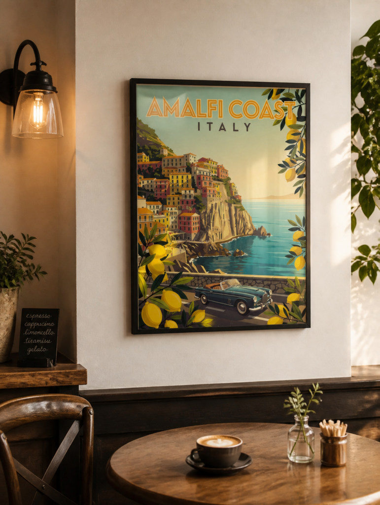 Amalfi Coast Italy Vintage Travel Poster Wall Art Print