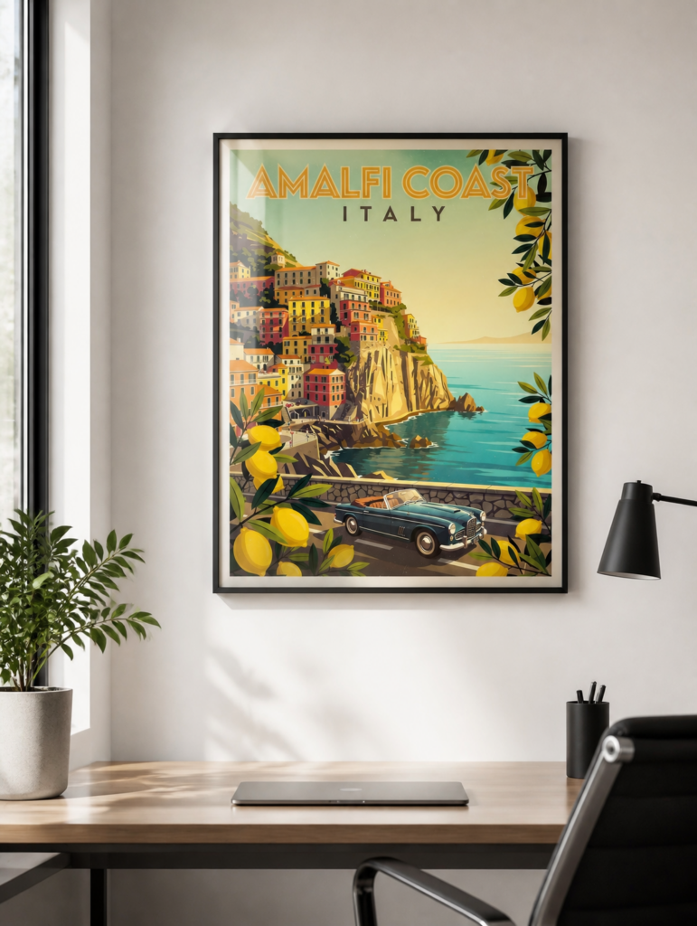 Amalfi Coast Italy Vintage Travel Poster Wall Art Print