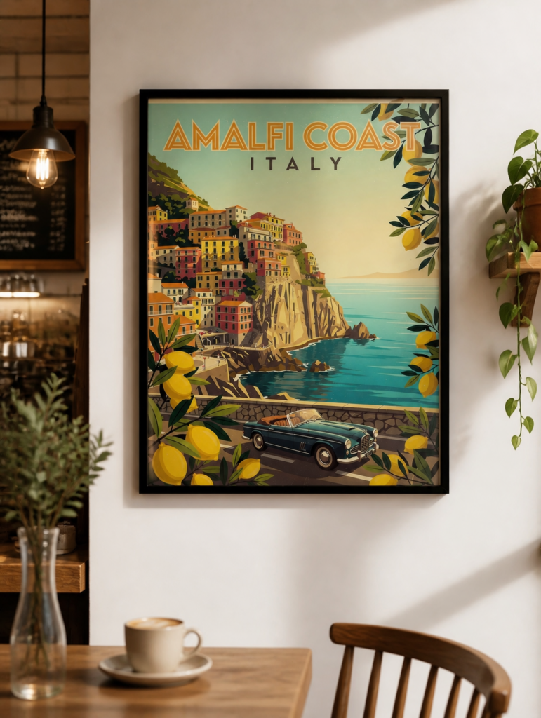 Amalfi Coast Italy Vintage Travel Poster Wall Art Print