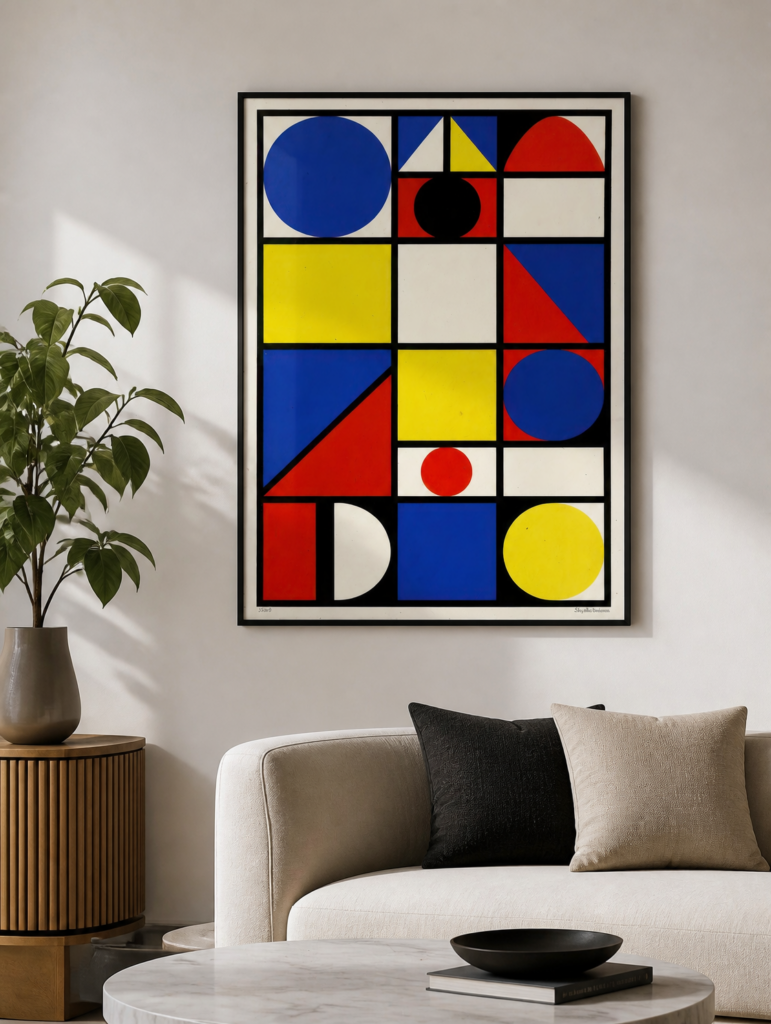 De Stijl Geometric Abstract Wall Art Print | Primary Colors Bauhaus Inspired Poster