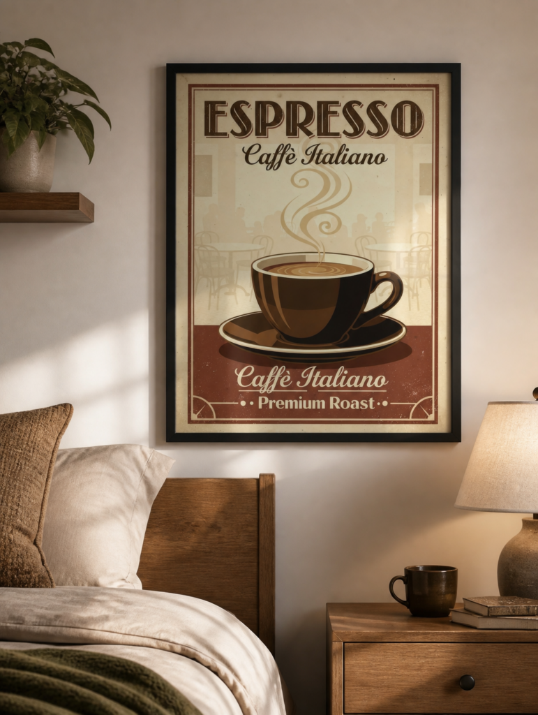 Vintage Italian Espresso Coffee Wall Art Print - Retro Caffè Italiano Premium Roast Poster