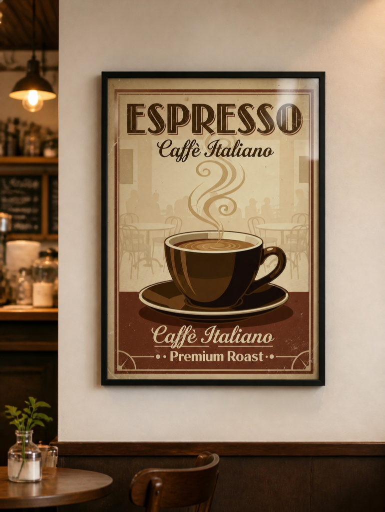 Vintage Italian Espresso Coffee Wall Art Print - Retro Caffè Italiano Premium Roast Poster