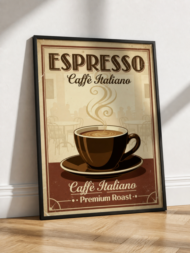Vintage Italian Espresso Coffee Wall Art Print - Retro Caffè Italiano Premium Roast Poster