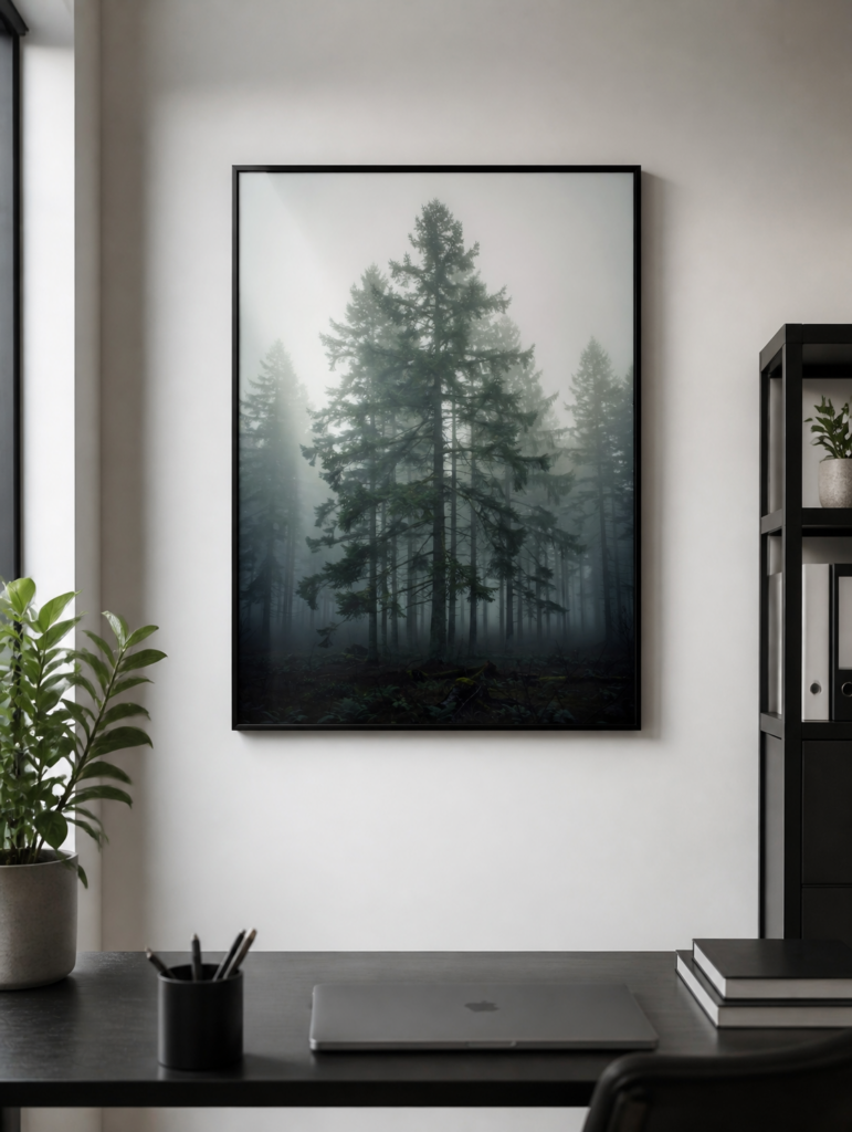 Misty Pine Forest Wall Art Print - Foggy Evergreen Trees Moody Nature Photography