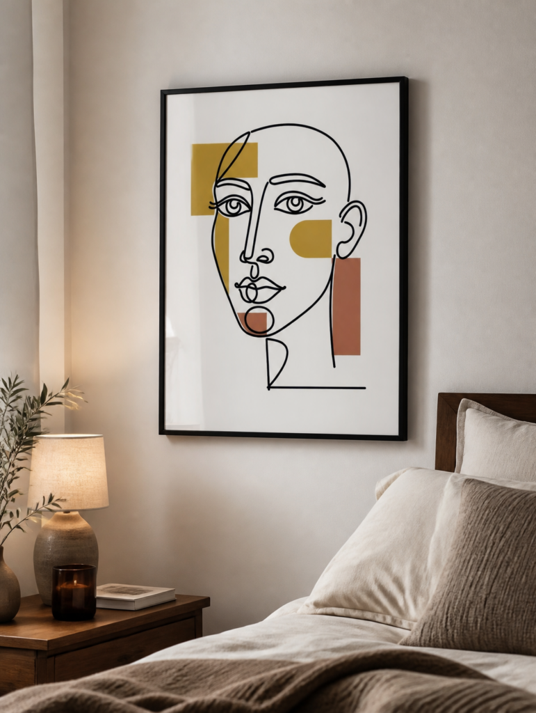 Abstract Line Art Face Portrait Wall Art Print - Minimalist Geometric Boho Poster