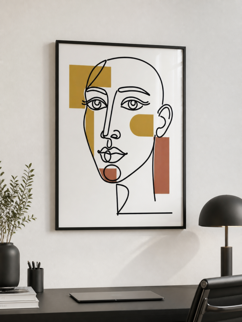 Abstract Line Art Face Portrait Wall Art Print - Minimalist Geometric Boho Poster
