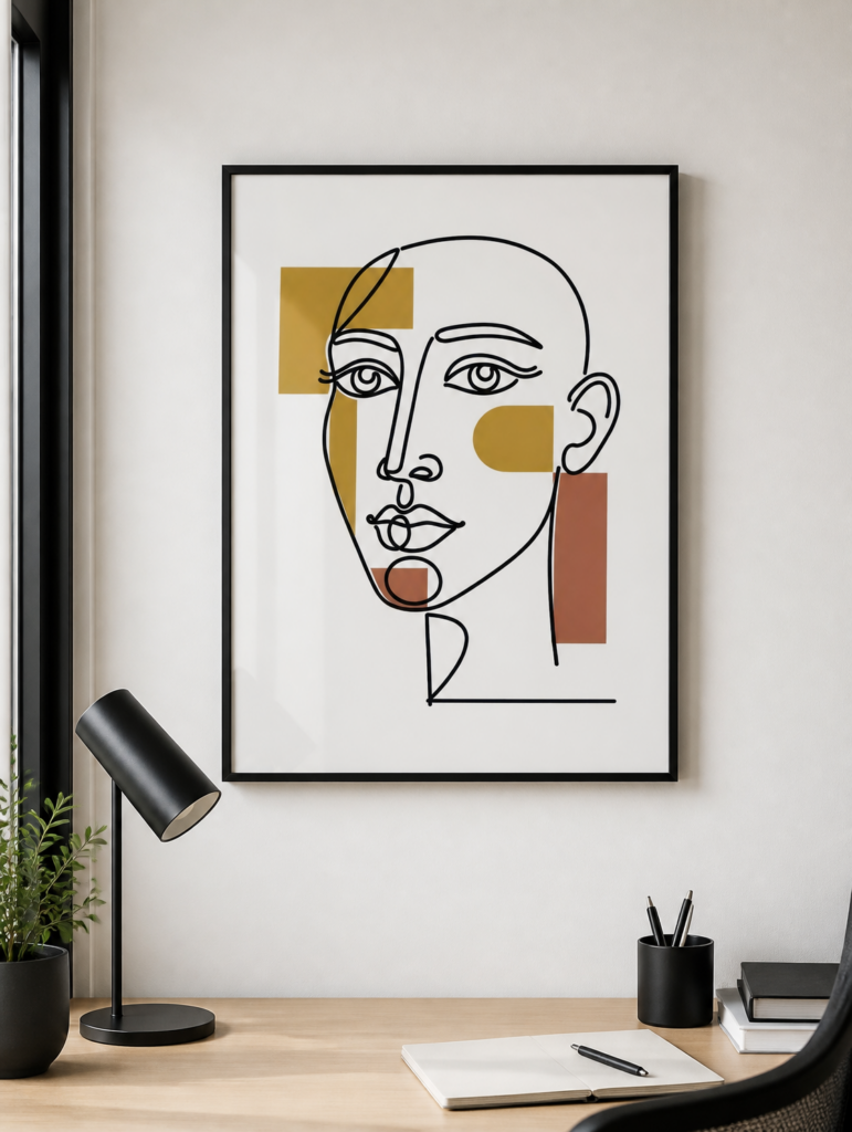 Abstract Line Art Face Portrait Wall Art Print - Minimalist Geometric Boho Poster