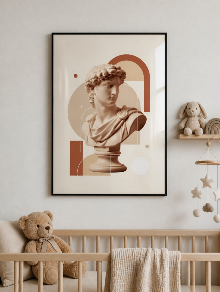 Greek Statue Bust Abstract Geometric Wall Art Print | Neoclassical Modern Decor