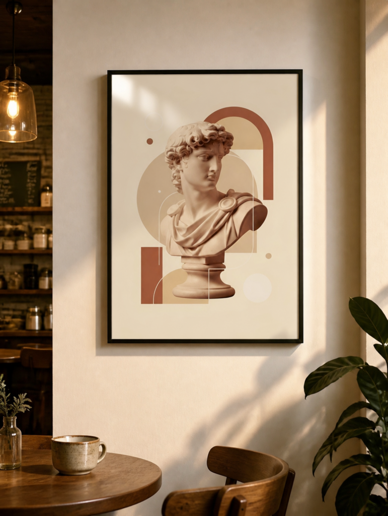 Greek Statue Bust Abstract Geometric Wall Art Print | Neoclassical Modern Decor